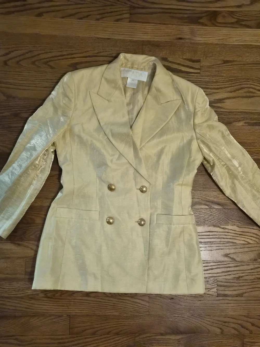 Escada By Margaretha Ley Gold Linen Vintag Double-Breasted Blazer & Trousers Set